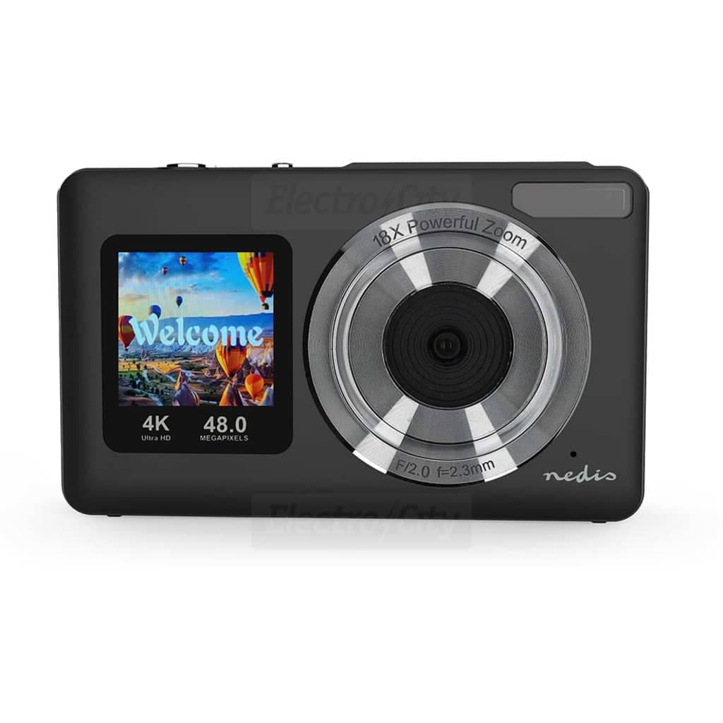 Nedis Dual Screen 48 Megapixel Digital Camera with Autofocus and LED Flash | Black