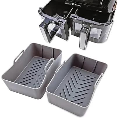 Silicone Air Fryer Rectangle Liners Tray Pack Of 2 - Grey  | 325359