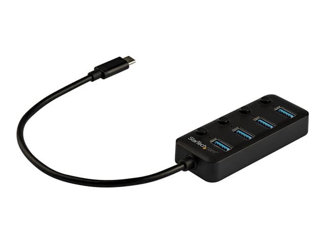 STARTECH.COM - Startech 4 Port USB C Hub, USB-C to 4x USB 3.0 Type-A Ports with Individual On/Off Port Switches, SuperSpeed 5Gbps USB 3.1/3.2 Gen 1, USB Bus Powered, Portable, 10" Attached Cable - Windows/macOS/Linux (HB30C4AIB) - hub - 4 ports