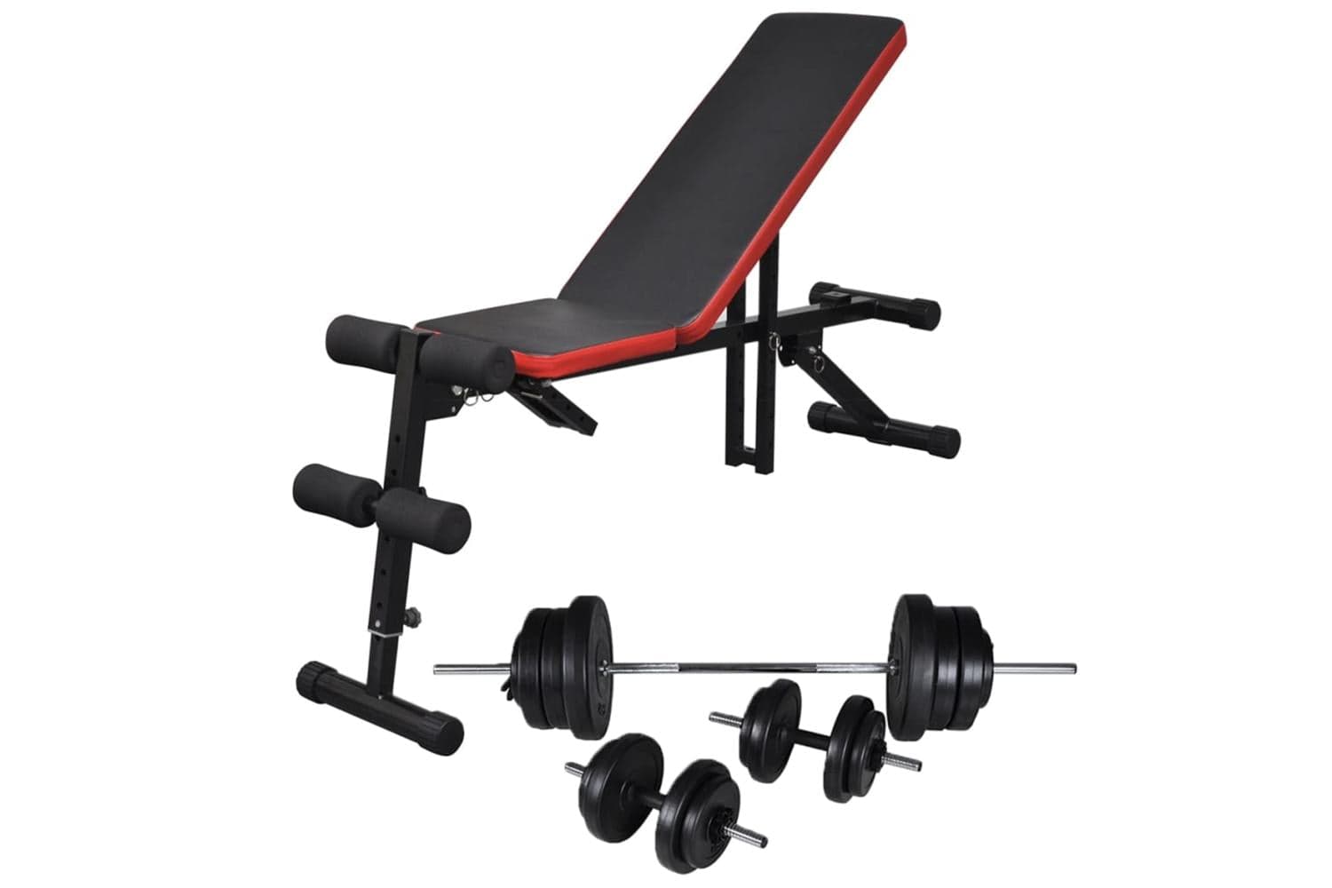Vidaxl 275348 Adjustable Sit-up Bench With Barbell And Dumbbell Set 60.5 Kg