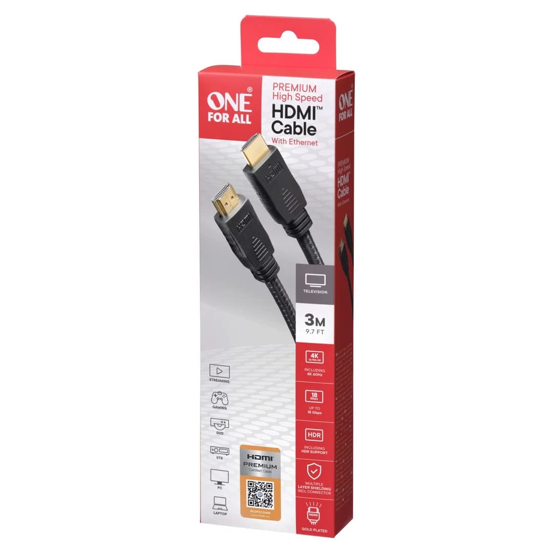 One For All Premium High Speed 4K HDMI Cable | 3 Metres