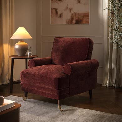 Berry Brown Chenille Feather-Filled Armchair – Payton Heritage