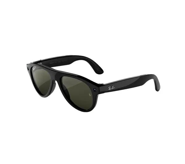META RAY-BAN Aviator (Gen 3) AI Glasses - Shiny Black with Polarised Green Lenses