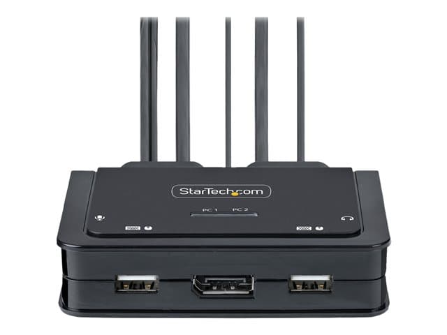 STARTECH.COM - Startech 2-Port USB-C Cable KVM Switch, 4K 60Hz DisplayPort Output, Compact KVM with 4ft/1.2m USB Type-C/Audio Integrated Cables, Bus Powered - Remote Push-Button/Hotkey Switching (C2-D46-UC2-CBL-KVM) - KVM / audio switch - compact - 2 ports