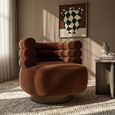 Rust Brown Velvet Modern Swivel Accent Chair - Zora