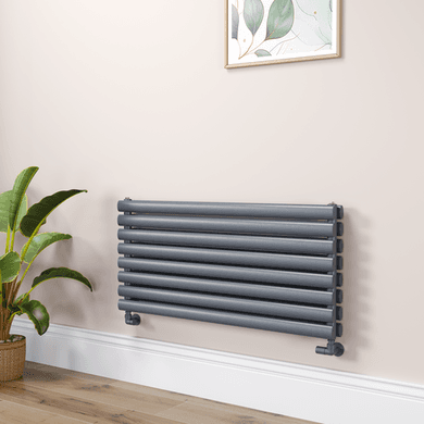 Sorrento Linea Dark Grey Anthracite Oval Designer Radiator 472x1000mm Double Panel 2952 BTU - Horizontal Bars