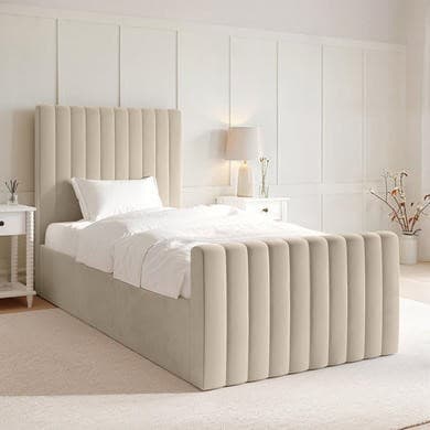 Beige - Upholstered Side-Lift Ottoman Storage Bed - Khloe