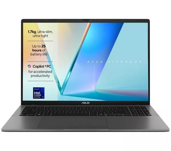 ASUS Vivobook S16 OLED 16" Laptop, Copilot+ PC - Intel® Core™ Ultra 5, 512 GB SSD, Matte Grey