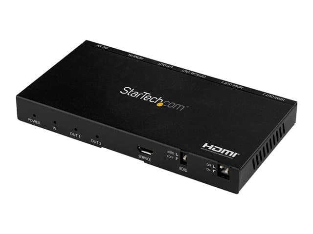 Startech 2-Port HDMI Splitter (1x2), 4K 60Hz UHD HDMI 2.0 Audio Video Splitter w/ Scaler & Audio Extractor (3.5mm/SPDIF), Dual HDMI Splitter (1-In 2-O