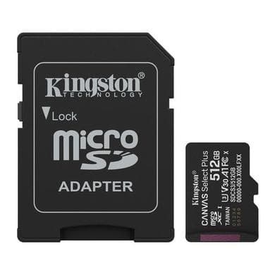 Kingston Canvas Select Plus 512GB microSDXC UHS-I Memory Card + microSD to SD adapter
