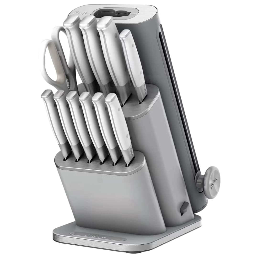 Ninja StaySharp 13 Piece Knife Block Set with Removable Sharpener | White & Grey