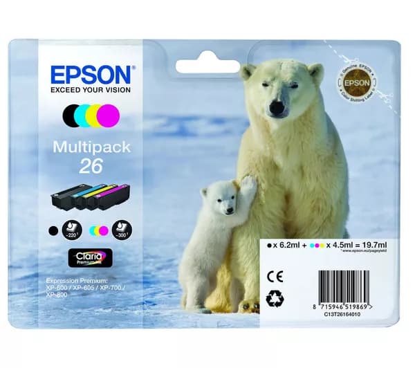 EPSON Polar Bear T2616 Cyan, Magenta, Yellow & Black Ink Cartridges - Multipack