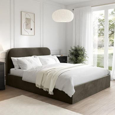 Khaki - Upholstered End-lift Ottoman Storage Bed - Zara