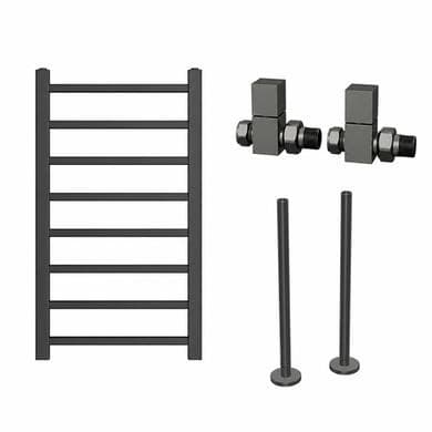 Gunmetal Grey Towel Radiator 800 x 500mm with Pipe Kit and Straight Valves - Sonoran