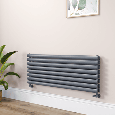 Sorrento Linea Dark Grey Anthracite Oval Designer Radiator 472x1200mm Double Panel 3485 BTU - Horizontal Bars