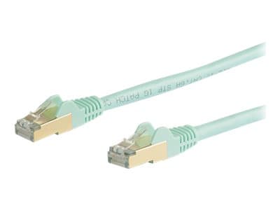 STARTECH.COM - Startech 10m CAT6A Ethernet Cable, 10 Gigabit Shielded Snagless RJ45 100W PoE Patch Cord, CAT 6A 10GbE STP Network Cable w/Strain Relief, Aqua, UL Certified Wiring/TIA - Category 6A - 26AWG (6ASPAT10MAQ) - patch cable - 10 m - aqua
