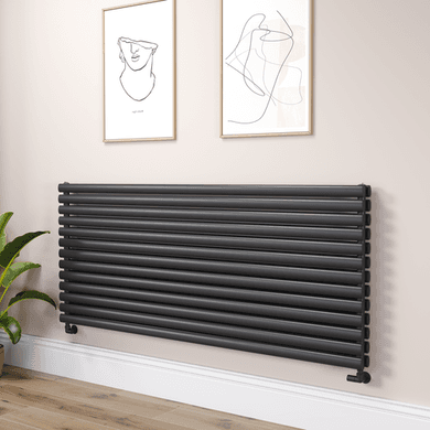 Sorrento Linea Midnight Black Oval Designer Radiator 767x1800mm Double Panel 8239 BTU - Horizontal Bars