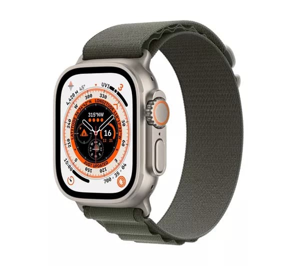 APPLE Watch Ultra Cellular - Titanium with Green Alpine Loop, Large, 49 mm