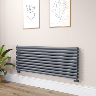 Sorrento Linea Dark Grey Anthracite Oval Designer Radiator 590x1600mm Double Panel 5676 BTU - Horizontal Bars