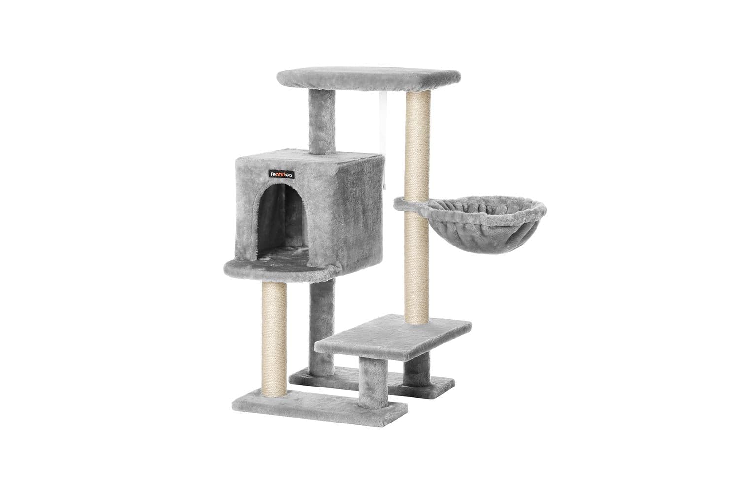 Feandrea Small Cat Tower with Hammock | Light Grey