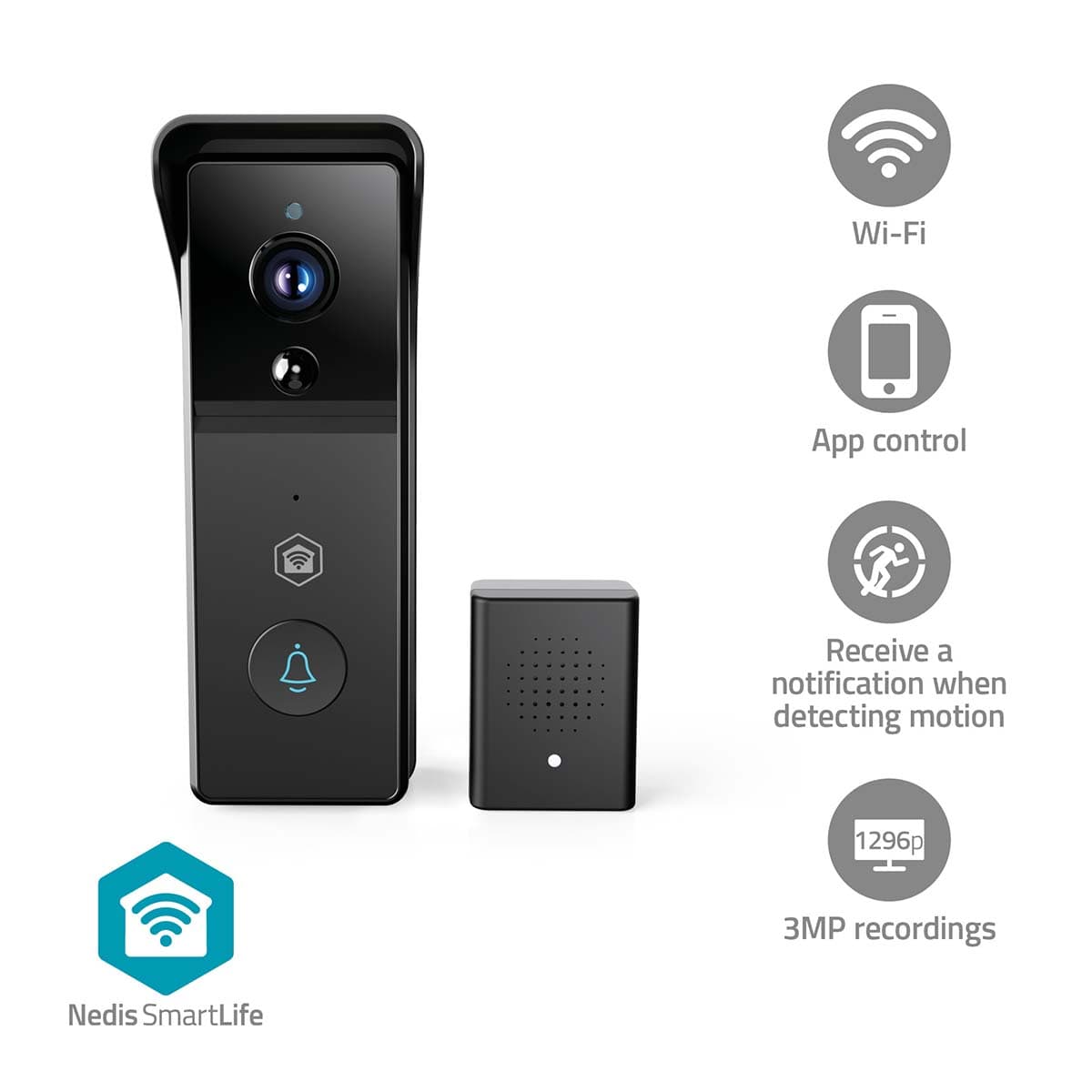 NEDIS RECHAREGABLE SMART WIRELESS DOORBELL
