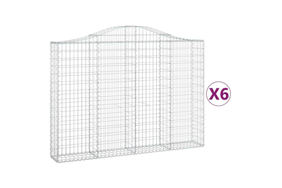 vidaXL 3145476 Arched Gabion Baskets 6 Pcs 200x30x140/160cm Galvanised Iron