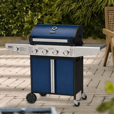Boss Grill Kentucky Premium - 4 Burner Gas BBQ Grill with Side Burner - Blue