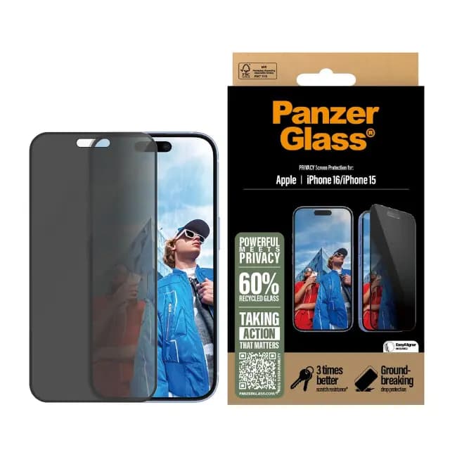 Panzer Privacy Screen Protector for Apple iPhone 16 | Ultra-Wide Fit | P2861