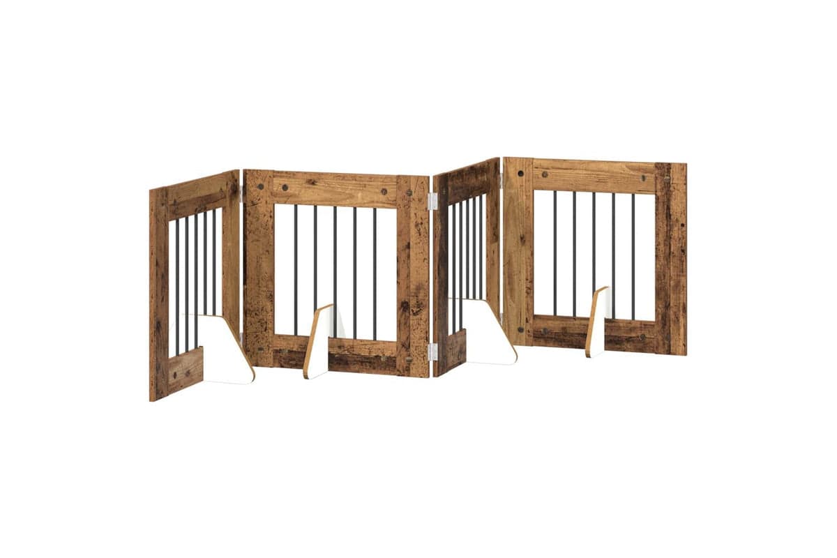 Vidaxl Foldable Dog Gate With Stands 4 Pcs Old Wood 241 Cm