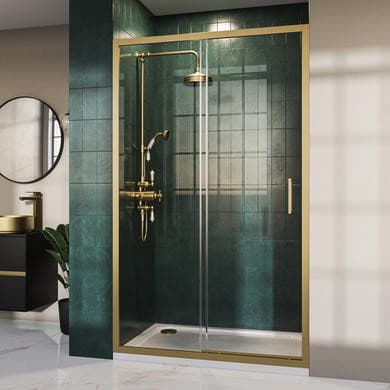 Brushed Brass - Sliding Door Shower Enclosure 8mm Glass - Pavo