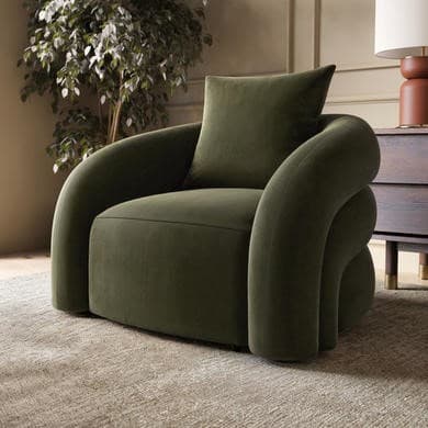 Green Velvet Accent Chair with Cushion - Zuri