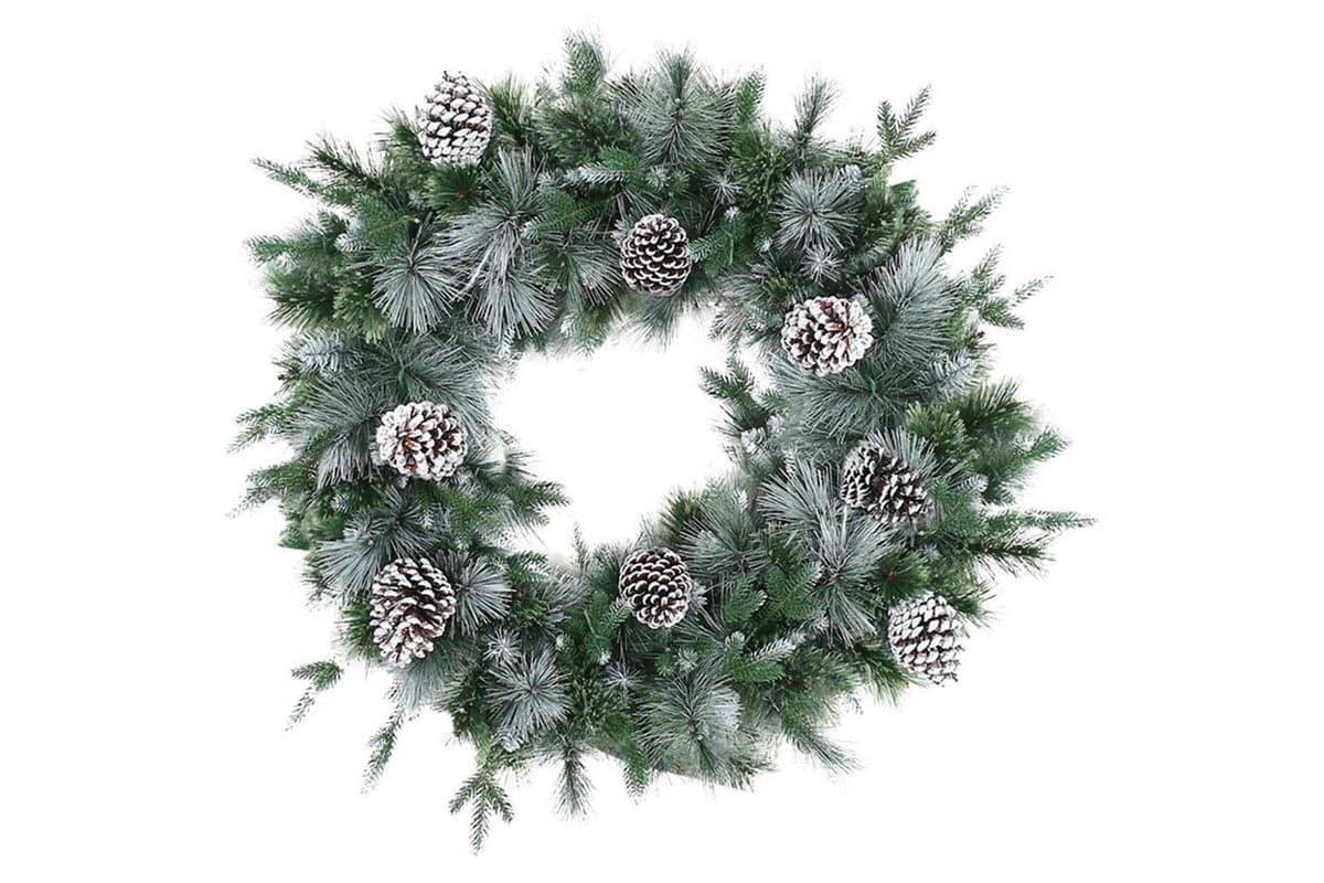 Tara Snowy Pine Christmas Wreath | Green & White | 60 cm