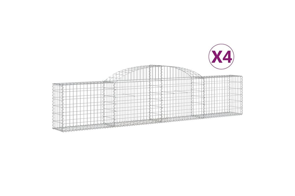 vidaXL 3146487 Arched Gabion Baskets 4 Pcs 300x30x60/80cm Galvanised Iron