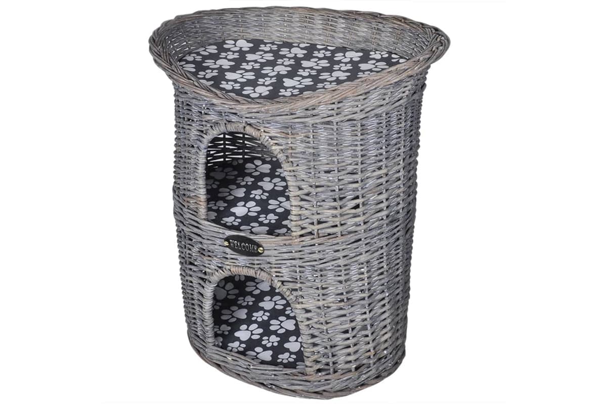 Vidaxl 170223 2-tier Willow Cat Tree Pet House/bed/scratching Post With Cushion