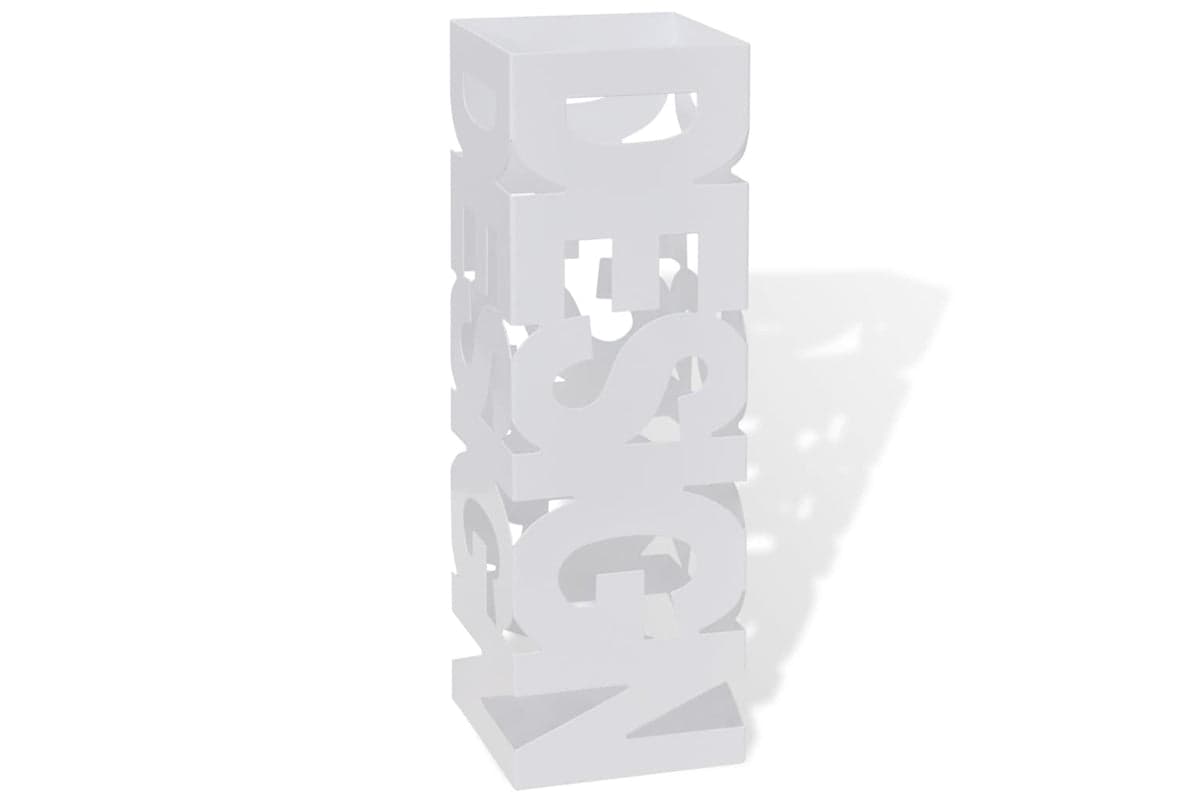 vidaXL 242467 White Square Umbrella Stand Storage Holder Walking Stick Steel 48.5cm