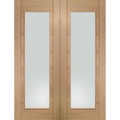 Internal Oak Fully-Glazed Rebated French Doors with Clear Glass - Unfinished - 1981 x 1067 x 40mm - Palermo - XL Joinery