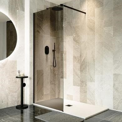 Black Smoked Frosted Glass Single Shower Screen for Wet Room & Walk In Shower - Atlas