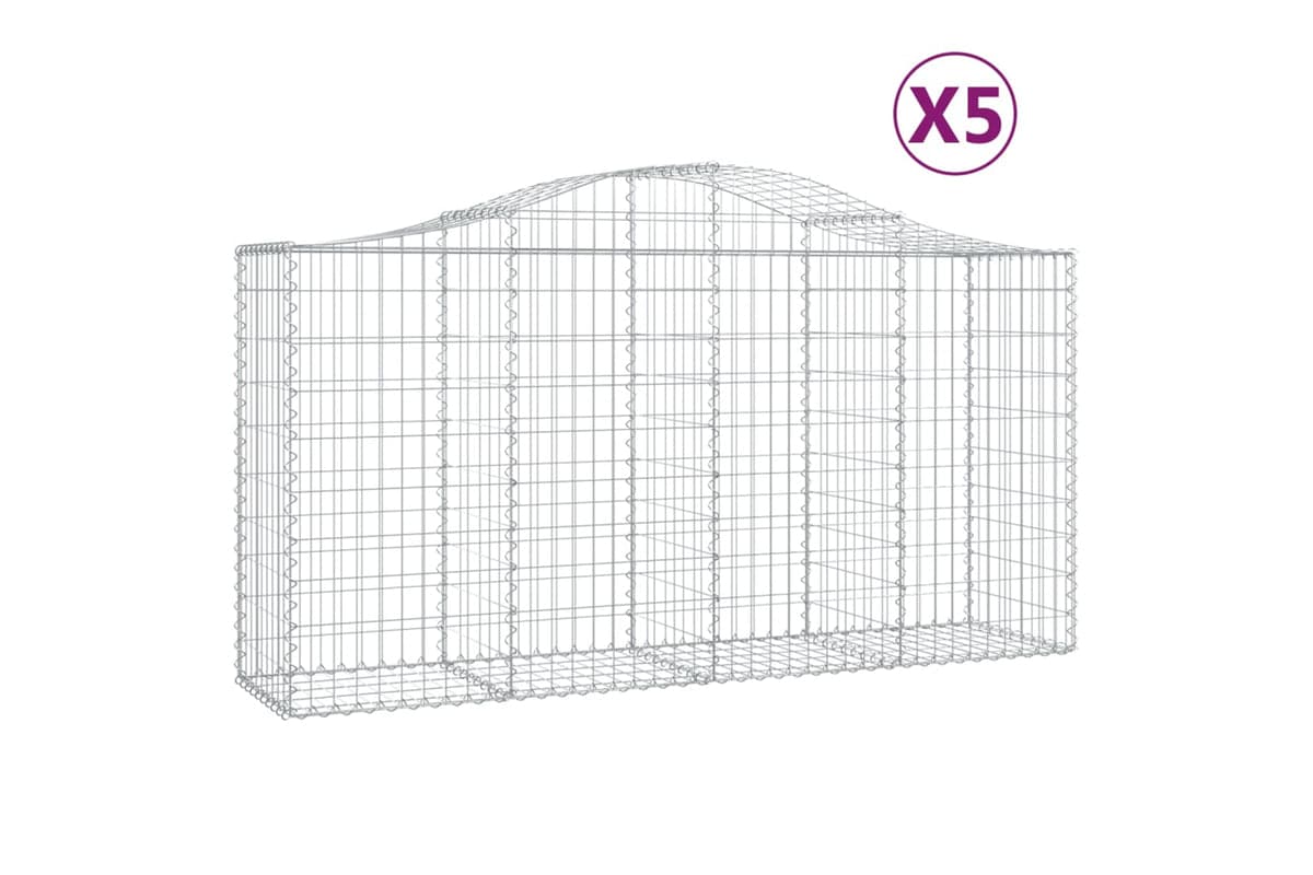 vidaXL 3145643 Arched Gabion Baskets 5 Pcs 200x50x100/120cm Galvanised Iron