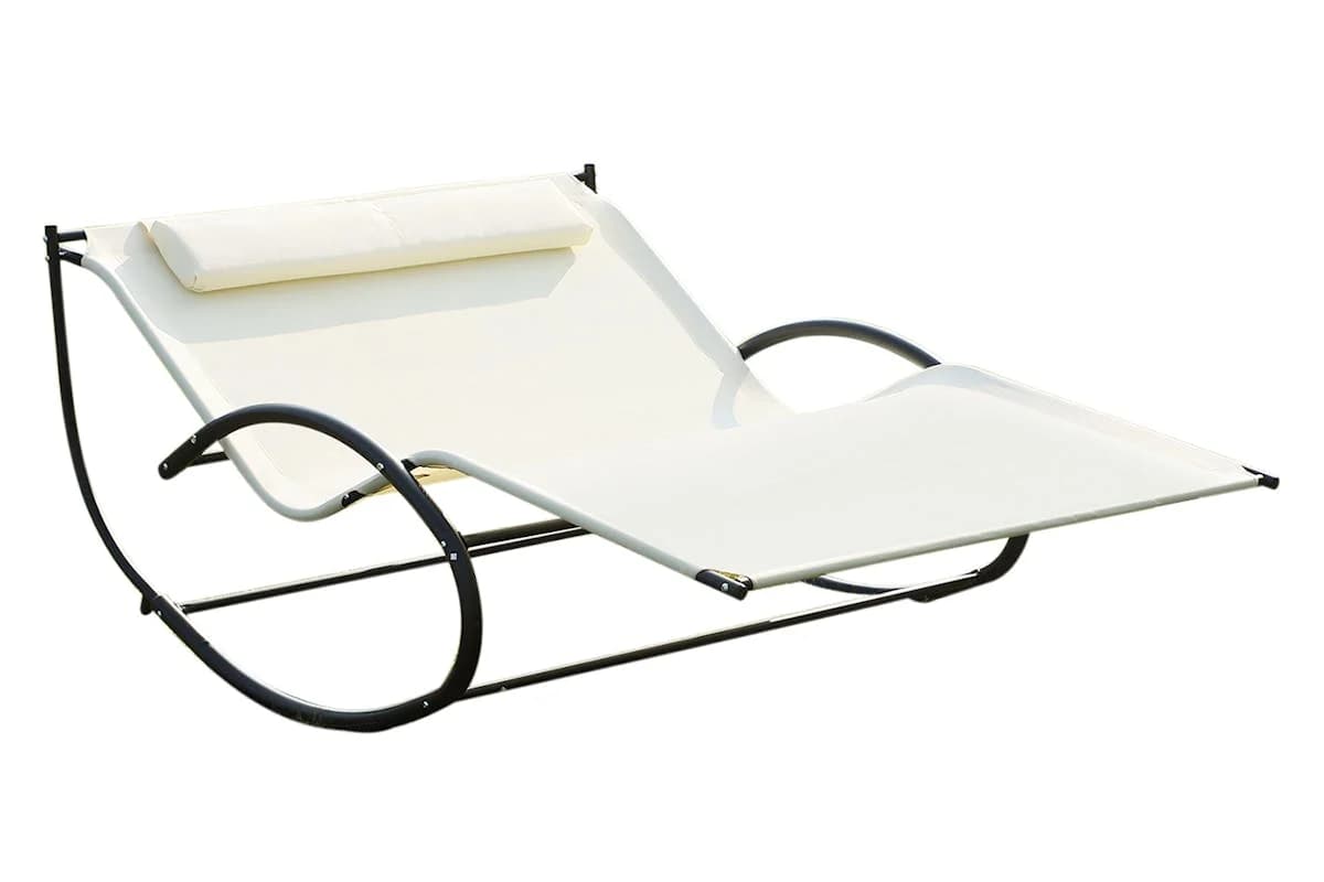 Outsunny Texteline Double Lounger with Pillow | Cream