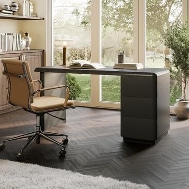 Black Modern Office Desk with Drawers - Banks