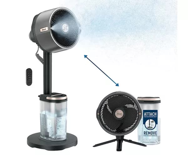 SHARK FlexBreeze Pro Mist FA300UK Portable 11.8" Hybrid Pedestal Fan & Misting System - Dark Grey
