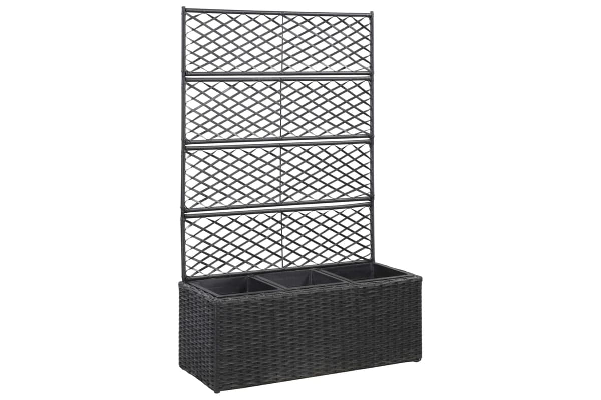 vidaXL 46932 Trellis Raised Bed With 3 Pots 83x30x130cm Poly Rattan Black