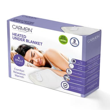 Carmen C81192 Single Heated Under Blanket with Overheat Protection | White