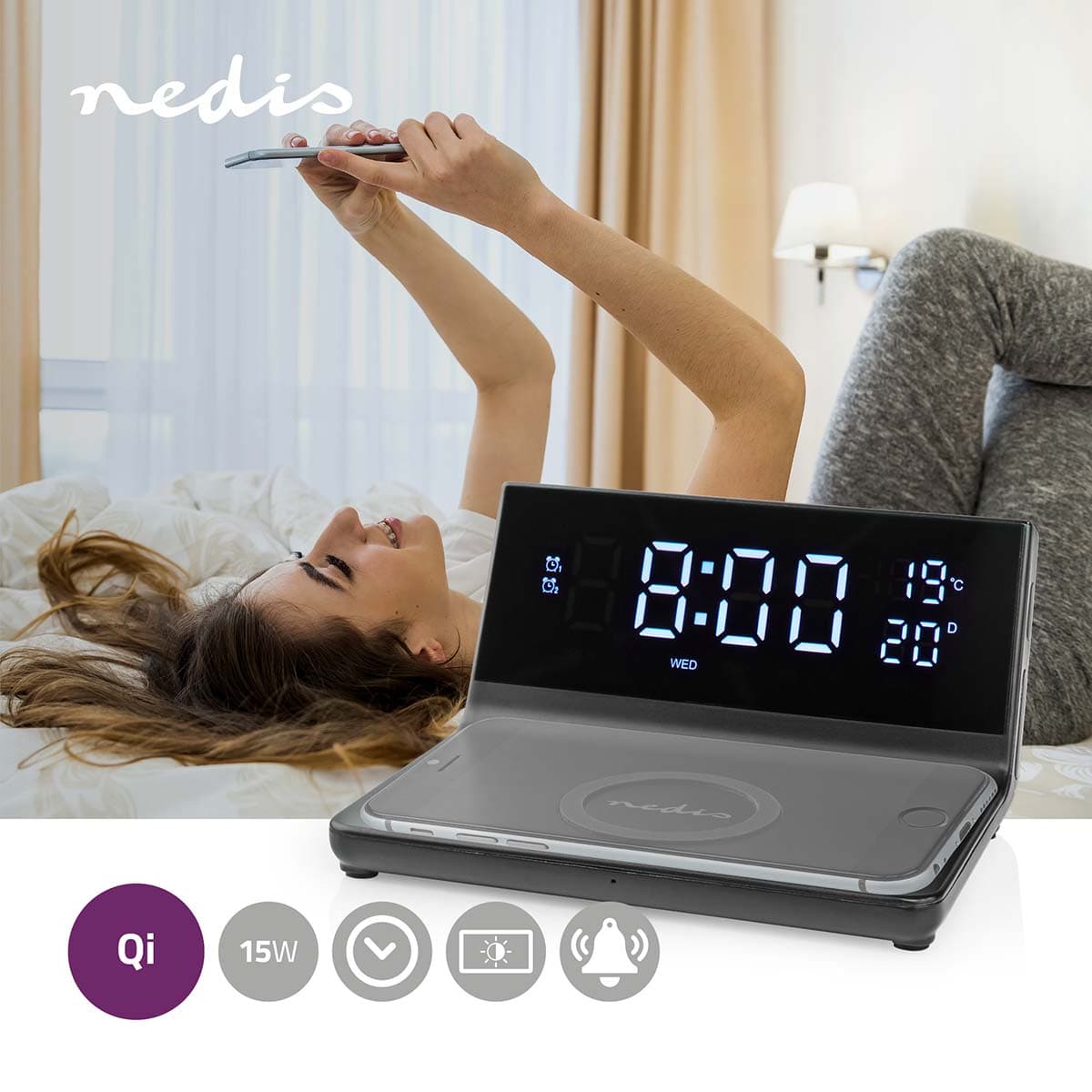 NEDIS Alarm Clock With Wireless Charging...