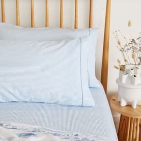 300 Thread Count Blue Ticking Fitted Sheet