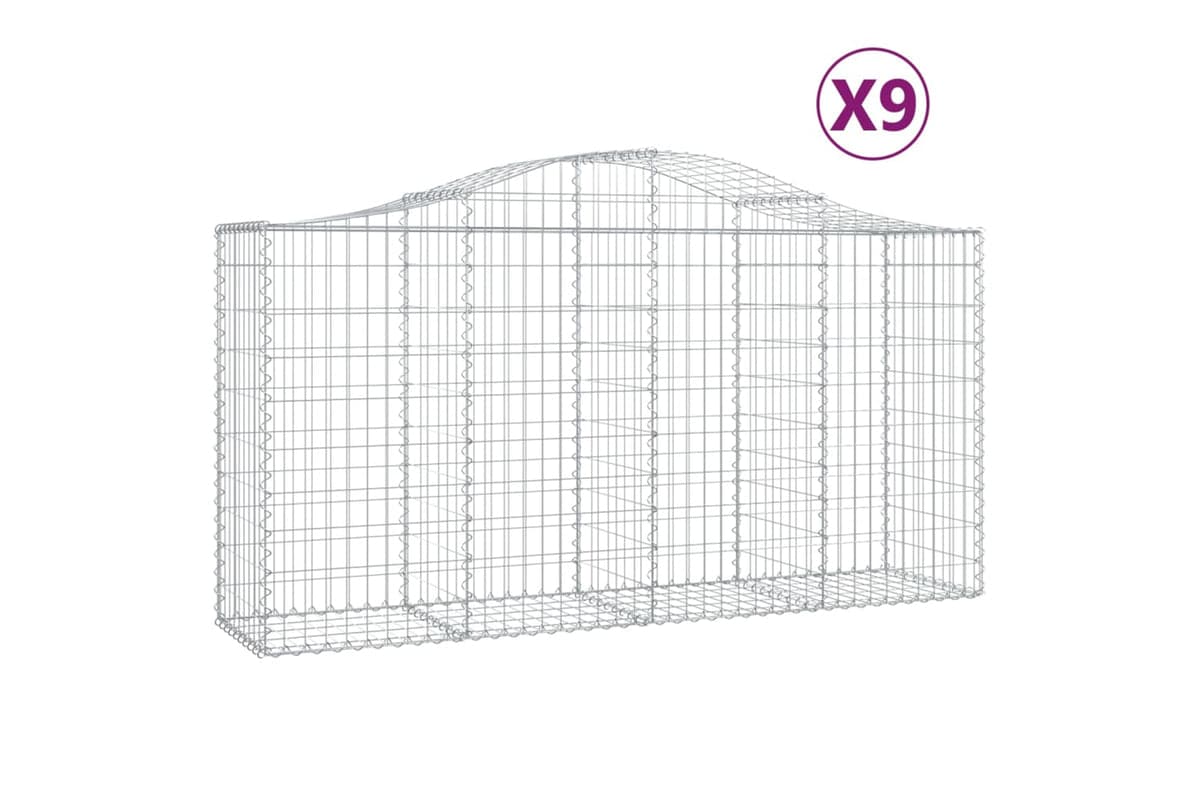 vidaXL 3145647 Arched Gabion Baskets 9 Pcs 200x50x100/120cm Galvanised Iron