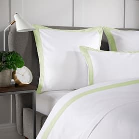400 Thread Count Banded Stripe Square Pillowcase Pair Sage on White