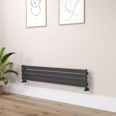 Riace Linea Midnight Black Flat Designer Radiator 280x1400mm Single Panel 1481 BTU - Horizontal Bars