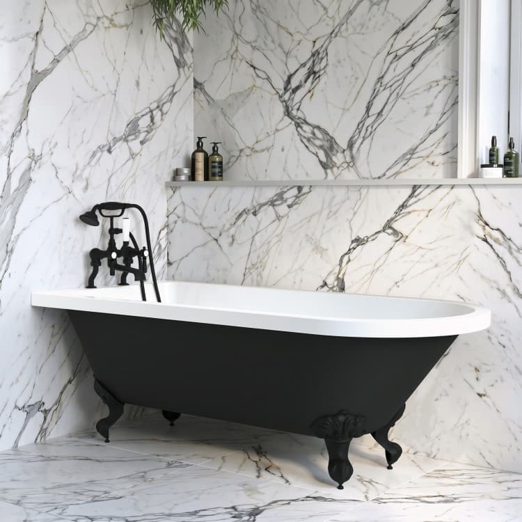Black Freestanding Single Ended Bath with Black Feet 1670 x 740mm - Park Royal