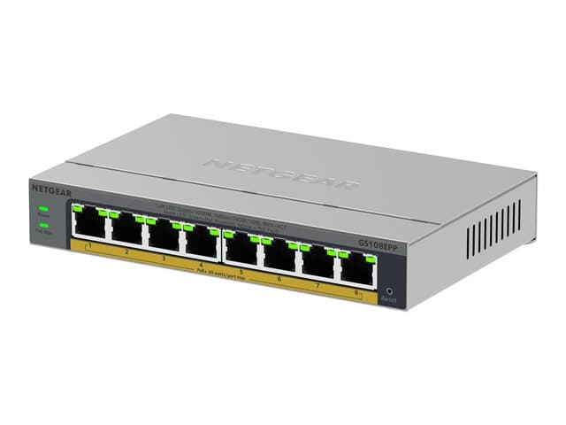 NETGEAR - Easy Smart GS108EPP - Switch - high-power - L3 - smart - 8 x 10/100/1000 (PoE+) - desktop, wall-mountable - PoE+ (123 W)